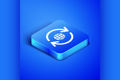 Isometric Planet earth and a recycling icon isolated on blue backgroun