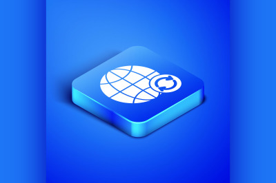 Isometric Planet earth and a recycling icon isolated on blue backgroun