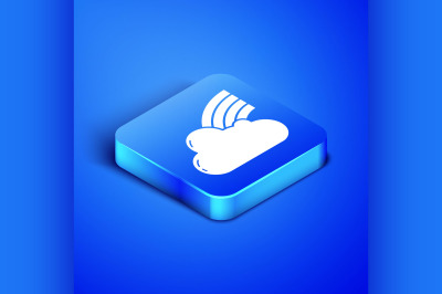 Isometric Rainbow with clouds icon isolated on blue background. Blue s