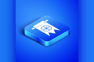 Isometric Four leaf clover icon isolated on blue background. Party pen