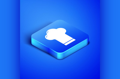 Isometric Chef hat icon isolated on blue background. Cooking symbol. C