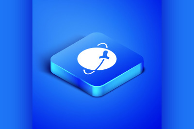 Isometric Planet icon isolated on blue background. Blue square button.