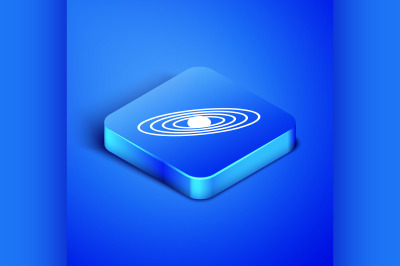 Isometric Planet icon isolated on blue background. Blue square button.