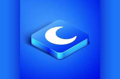 Isometric Moon and stars icon isolated on blue background. Blue square