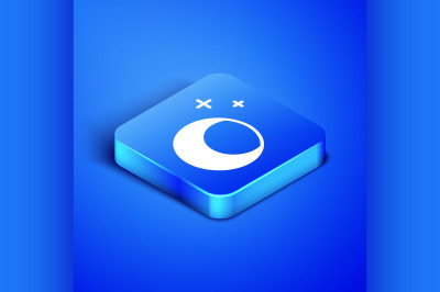 Isometric Moon and stars icon isolated on blue background. Blue square