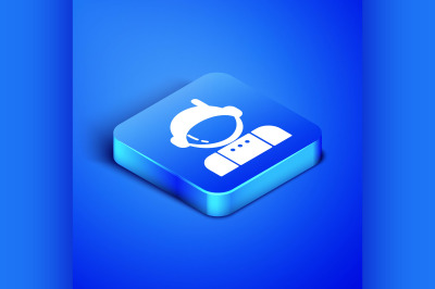 Isometric Astronaut icon isolated on blue background. Blue square butt
