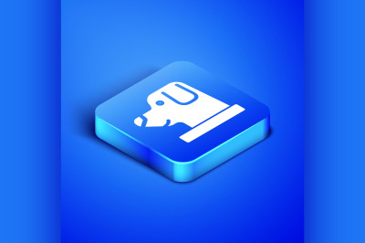 Isometric Dog in astronaut helmet icon isolated on blue background. Bl