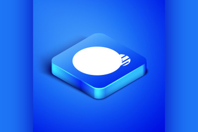 Isometric Planet icon isolated on blue background. Blue square button.