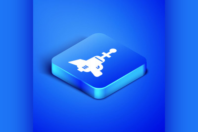Isometric Ray gun icon isolated on blue background. Laser weapon. Spac