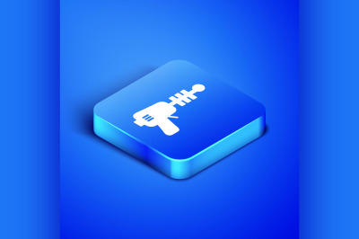Isometric Ray gun icon isolated on blue background. Laser weapon. Spac
