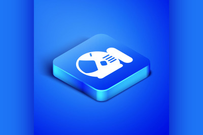 Isometric Astronaut helmet icon isolated on blue background. Blue squa