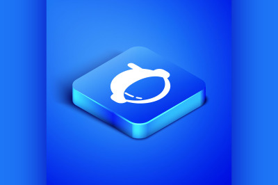 Isometric Astronaut helmet icon isolated on blue background. Blue squa