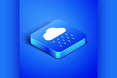 Isometric Cloud with rain icon isolated on blue background. Rain cloud