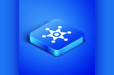 Isometric Hexagram sheriff icon isolated on blue background. Police ba