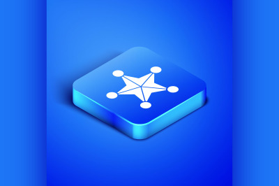 Isometric Hexagram sheriff icon isolated on blue background. Police ba