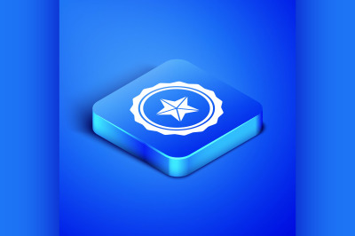 Isometric Police badge icon isolated on blue background. Sheriff badge