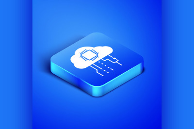 Isometric Internet of things icon isolated on blue background. Cloud c