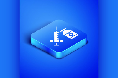 Isometric Medical syringe with needle and vial or ampoule icon isolate