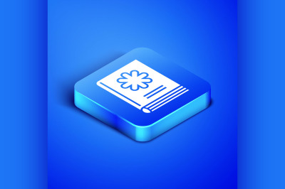 Isometric Medical book icon isolated on blue background. Blue square b