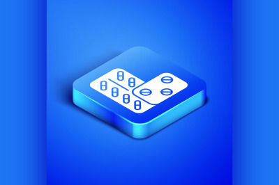 Isometric Pills in blister pack icon isolated on blue background. Medi