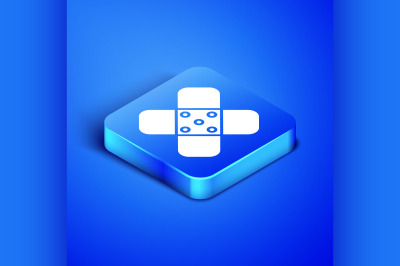 Isometric Crossed bandage plaster icon isolated on blue background. Me