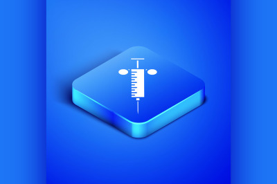 Isometric Syringe icon isolated on blue background. Syringe for vaccin