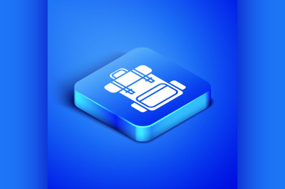 Isometric Hiking backpack icon isolated on blue background. Camping an