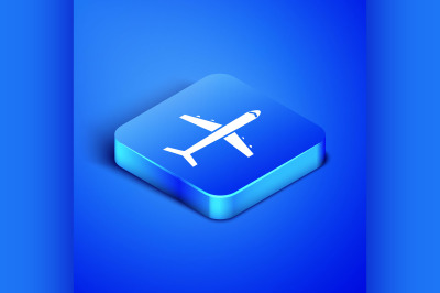 Isometric Plane icon isolated on blue background. Flying airplane icon