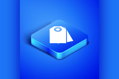 Isometric Blank label template price tag icon isolated on blue backgro