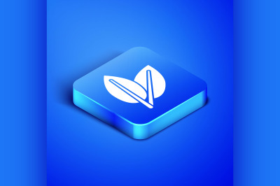 Isometric Leafs icon isolated on blue background. Fresh natural produc