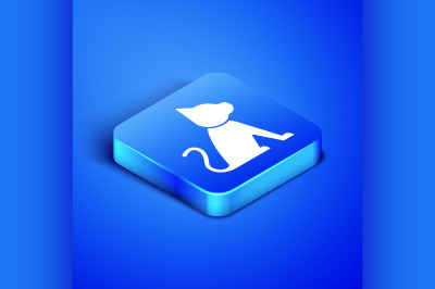 Isometric Cat icon isolated on blue background. Blue square button. Ve