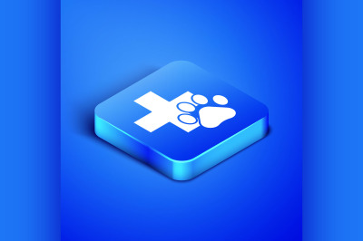 Isometric Veterinary clinic symbol icon isolated on blue background. C