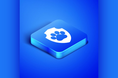 Isometric Animal health insurance icon isolated on blue background. Pe