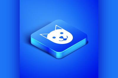 Isometric Cat icon isolated on blue background. Blue square button. Ve