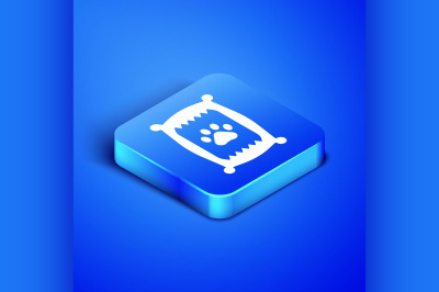 Isometric Bag of food for dog icon isolated on blue background. Dog or