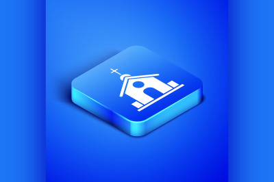 Isometric Church building icon isolated on blue background. Christian