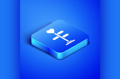 Isometric Road traffic sign. Signpost with heart icon isolated on blue