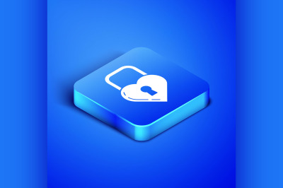 Isometric Castle in the shape of a heart icon isolated on blue backgro