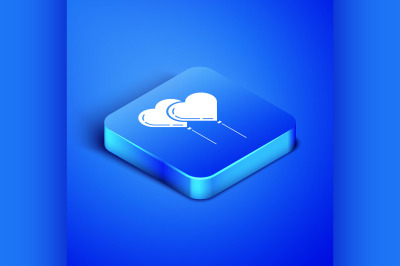 Isometric Balloons in form of heart with ribbon icon isolated on blue