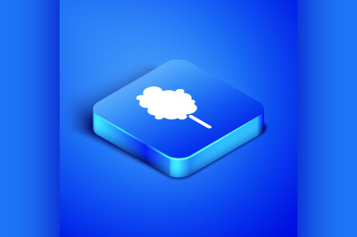 Isometric Cotton candy icon isolated on blue background. Blue square b