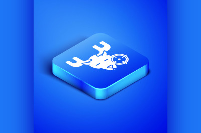 Isometric Hunt on moose with crosshairs icon isolated on blue backgrou