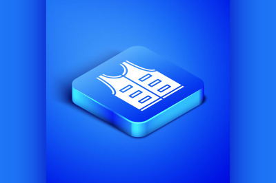 Isometric Hunting jacket icon isolated on blue background. Hunting ves