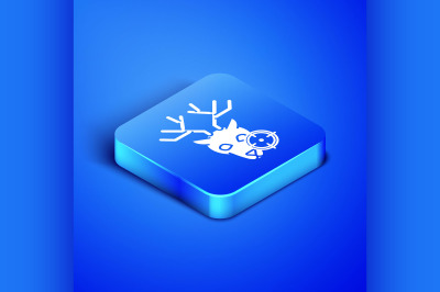 Isometric Hunt on deer with crosshairs icon isolated on blue backgroun