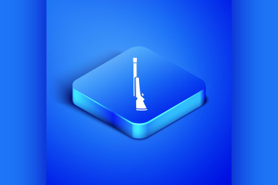 Isometric Hunting gun icon isolated on blue background. Hunting shotgu