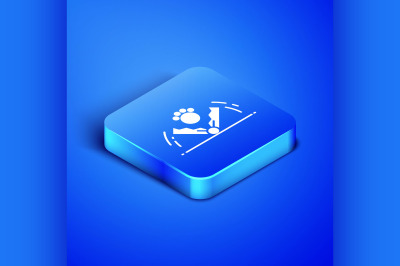 Isometric Trap hunting icon isolated on blue background. Blue square b