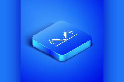 Isometric Trap hunting icon isolated on blue background. Blue square b