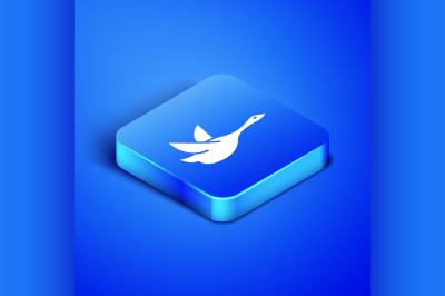 Isometric Flying duck icon isolated on blue background. Blue square bu
