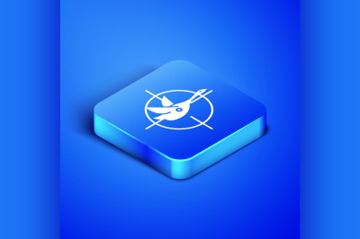 Isometric Hunt on duck with crosshairs icon isolated on blue backgroun