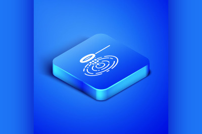 Isometric Fishing net in water icon isolated on blue background. Fishi