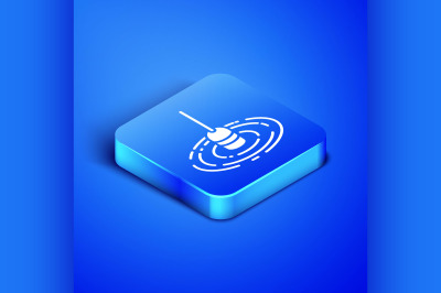 Isometric Fishing float in water icon isolated on blue background. Fis